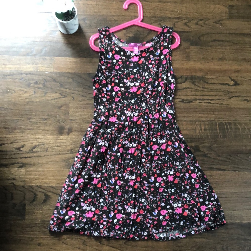 AQUA Girls Black and Pink Floral dress